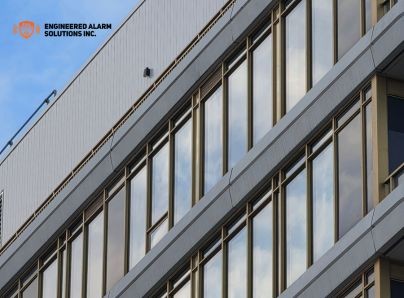 building with commercial security system and alarms for building automation